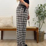 Plaid Check Wide Leg Pull On Wide Leg Pants With Lace