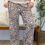 Leopard Drawstring Wide Leg Lounge Pants