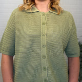 Boxy Cropped Crochet Knit Button Up Collared Shirt