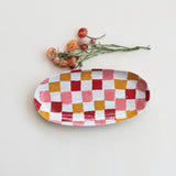 15-3/4l Oval Stoneware Platter W Checkered Pattern