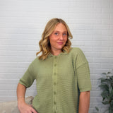 Boxy Cropped Crochet Knit Button Up Collared Shirt