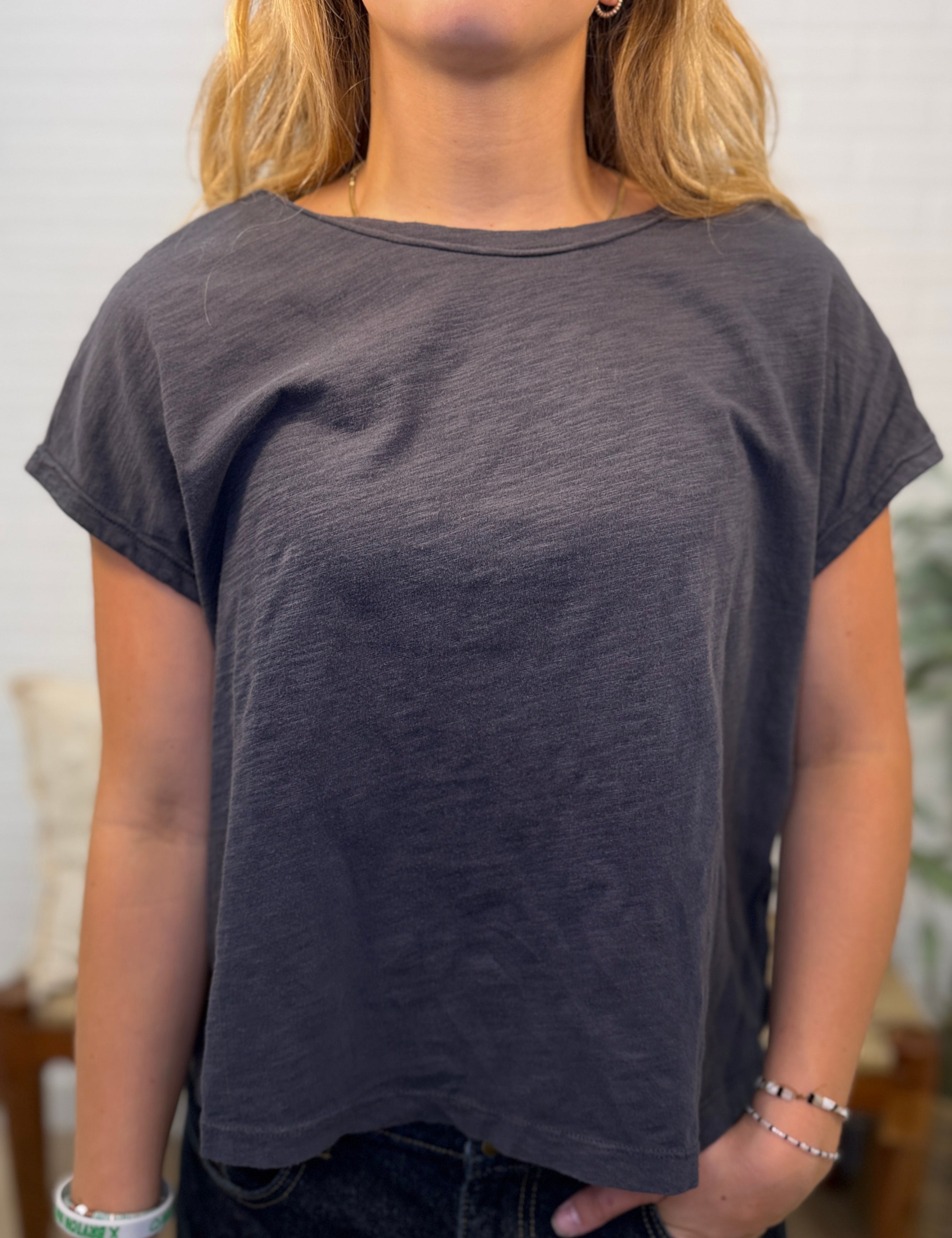Essential Cotton Slub Boxy Cut Cap Sleeve Tee