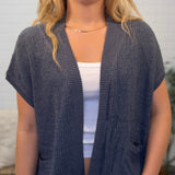 Chunky Knit Breezy Short Sleeved Open Cardigan With Pockets