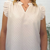 Ruffle Detailed Neckline Ruffle Short Sleeve Top